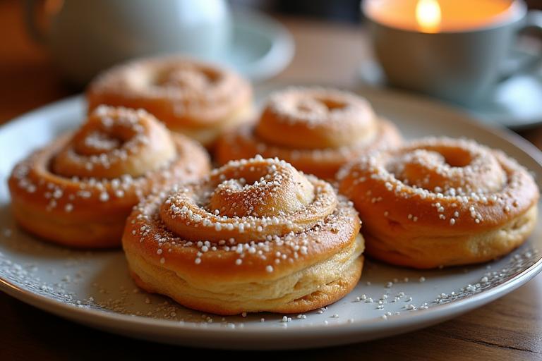 Traditional Nordic kanelbullar and krämbulle pastries