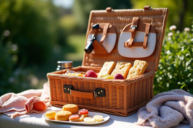 Luxury picnic hamper with afternoon tea items