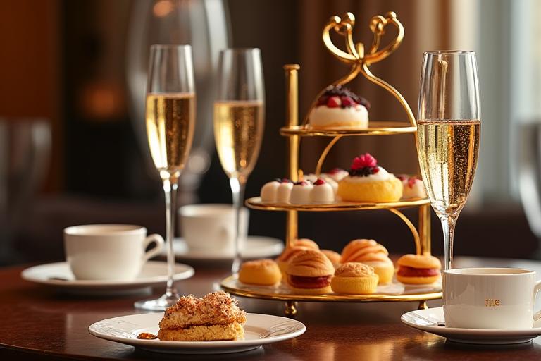 Premium champagne afternoon tea setup