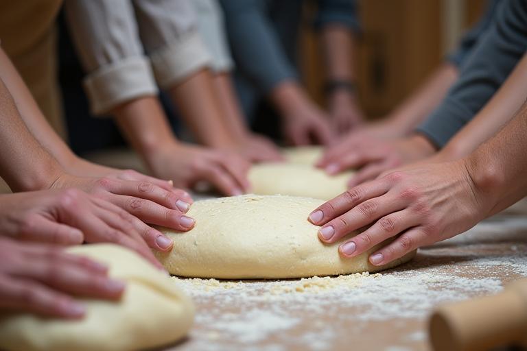 Students learning sourdough baking techniques